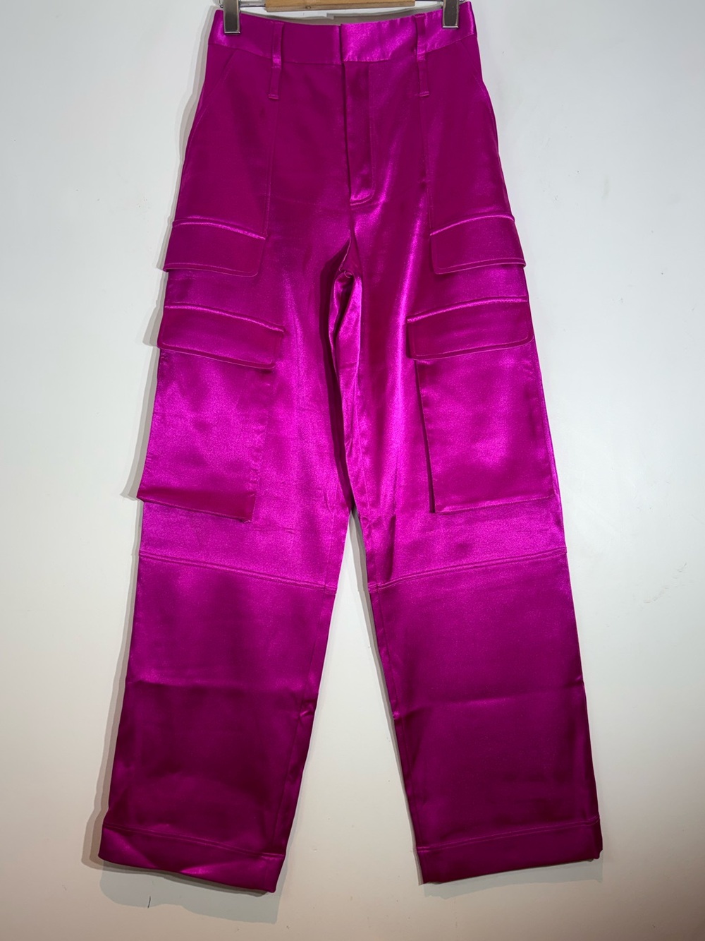 FRAME Relaxed Straight Satin Cargo Pants Magenta Pink Wide Leg Size 0 NWOT - Picture 6 of 13